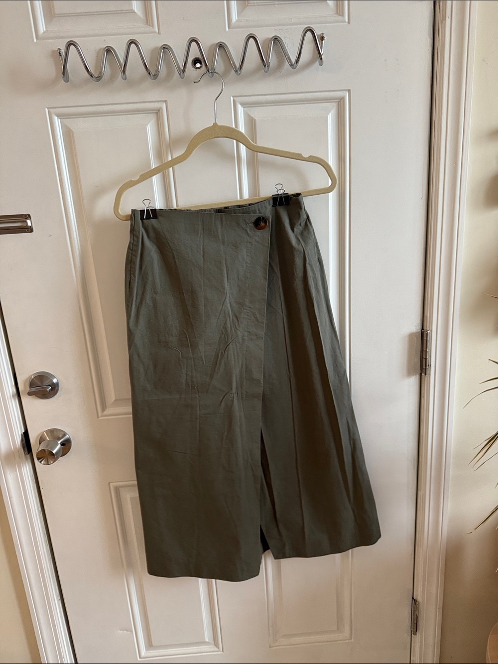 Abercrombie & Fitch Olive Wrap-Front Midi Skirt